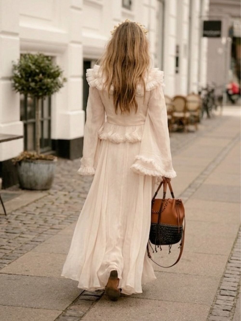 CeliaB Bliss Ruffle Detail Midi Dress Beige Elegant Cottagecore Romantic XL - Picture 5 of 17